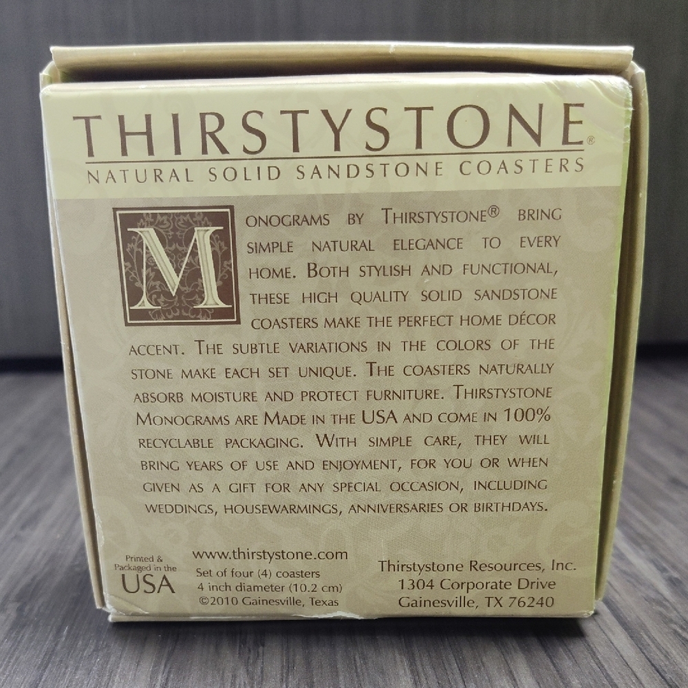 Coasters Thirstystone Monogram Coasters, All Natural Stone, Drink Absorbent - Picture 10 of 11